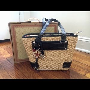 Brighton Cody Straw & Leather Handbag